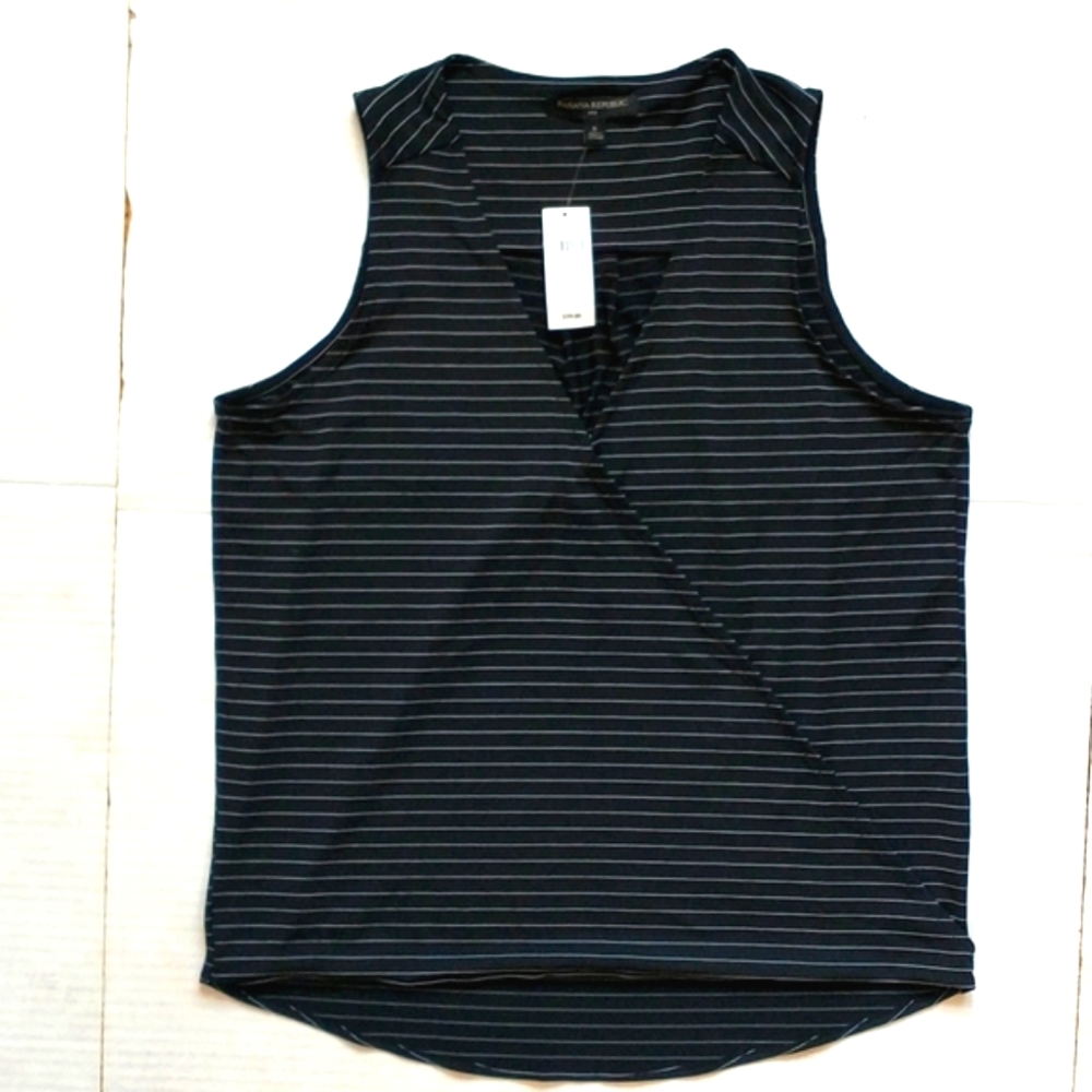 NWT Banana Republic sleeveless wrap front top, pin striped, front clasp